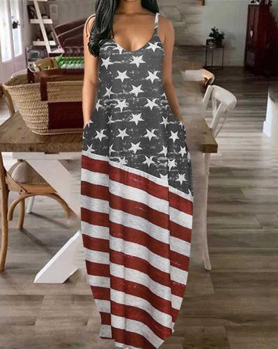 Women's American Flag Star Maxi Dress