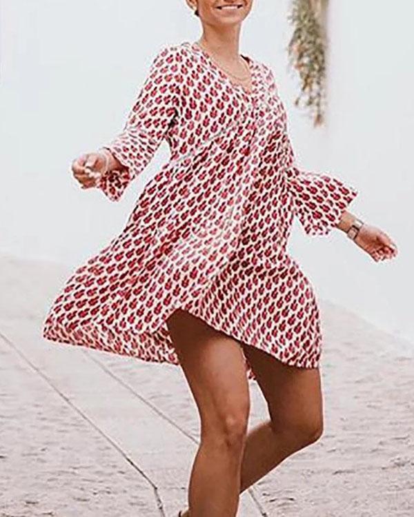 Bohemian 3/4 Sleeves V Neck Holiday Dresses