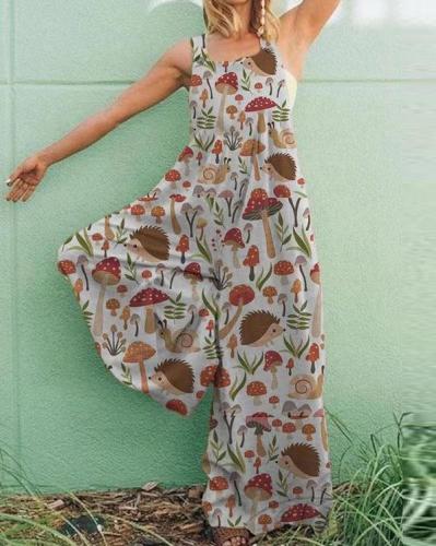 Casual Plus Size Sleeveless Jumpsuit Printed Pantsuit Overalls