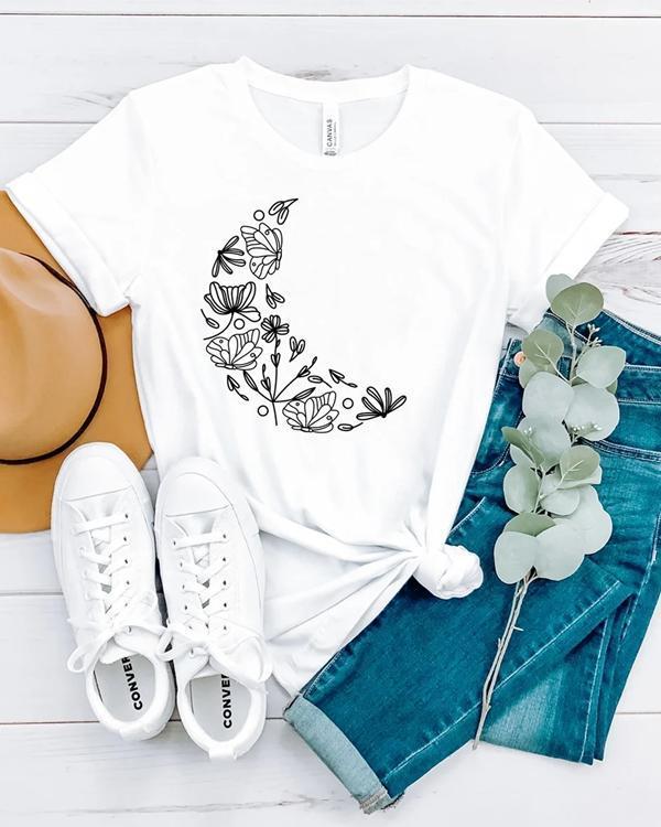 Casual Boho Flowers Tees T-shirt