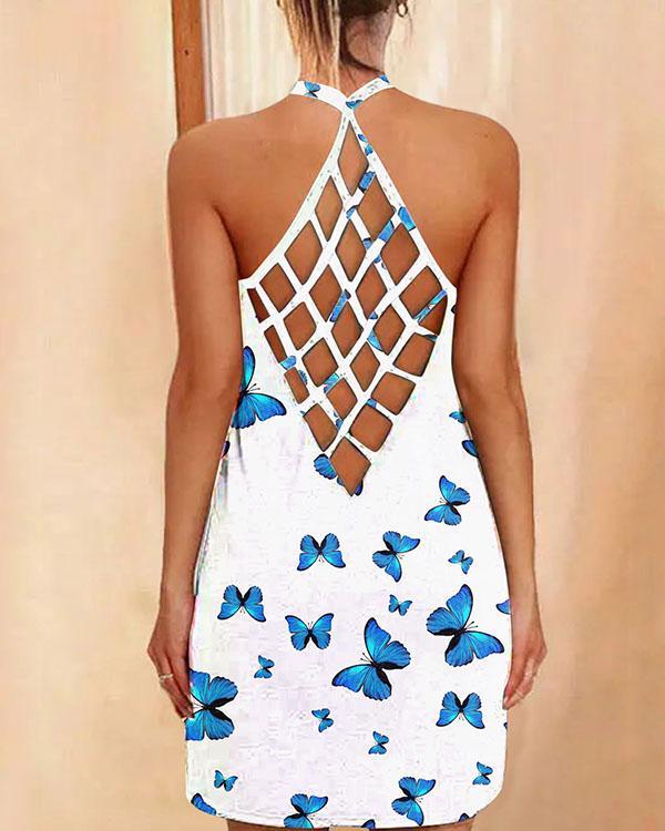 Sexy Halter Neck Reticulated Back Design Butterfly Mini Dress