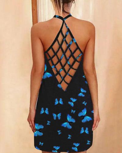 Sexy Halter Neck Reticulated Back Design Butterfly Mini Dress