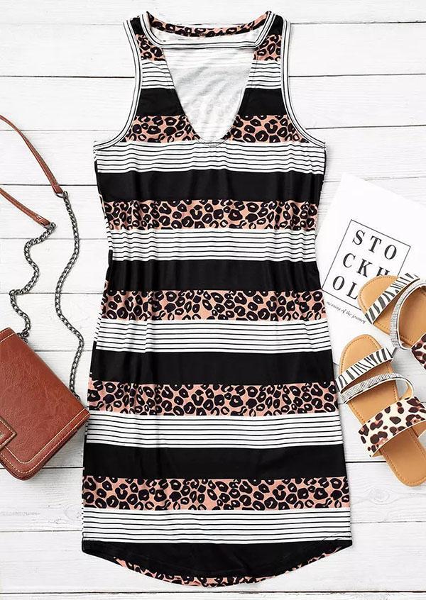 V-neck Leopard Sleeveless Mini Dress