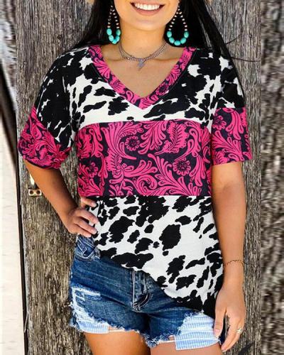 Women's Casual Printed V-neck Blouses