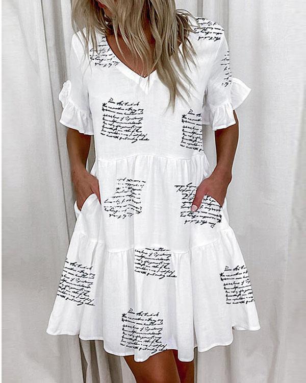 Women Print 1/2 Sleeves Shift Above Knee Casual Tunic Dresses