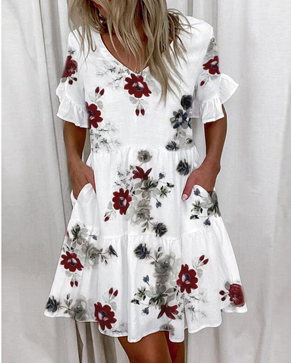 Women Print 1/2 Sleeves Shift Above Knee Casual Tunic Dresses