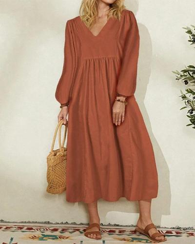 Cotton Loose Lantern Sleeve Dress