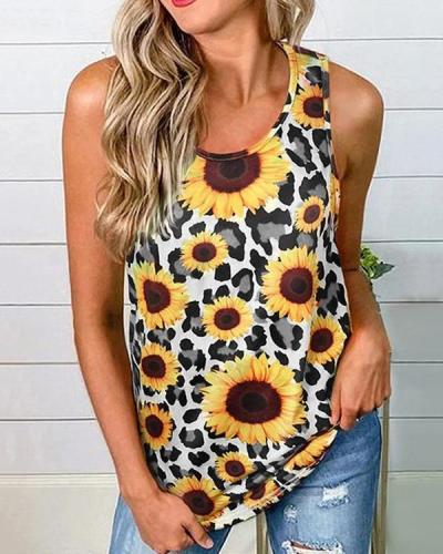 Sleeveless Floral-Print Sunflower Shirts & Tops