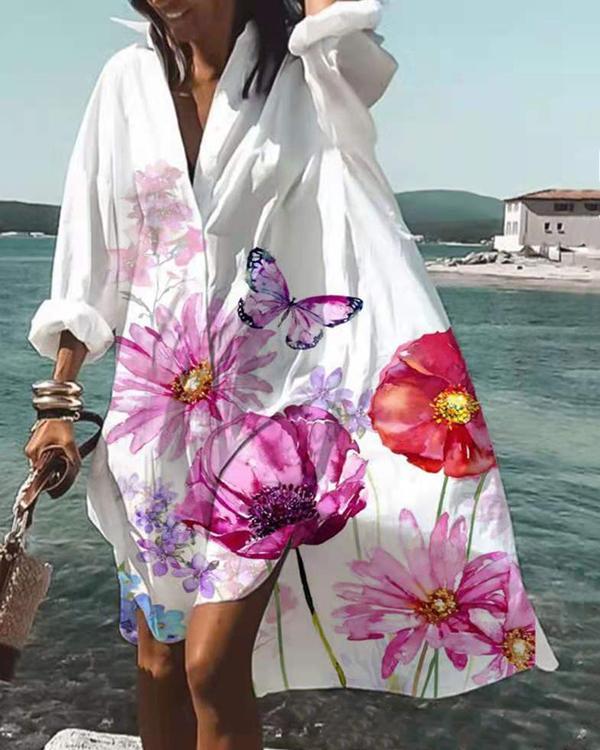 Summer Women Loose V Neck Button Dress