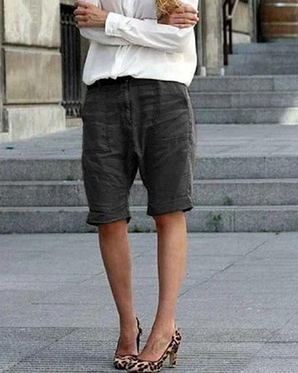 Casual Daily Zip up Button Linen Shorts