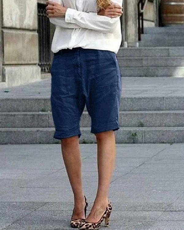 Casual Daily Zip up Button Linen Shorts