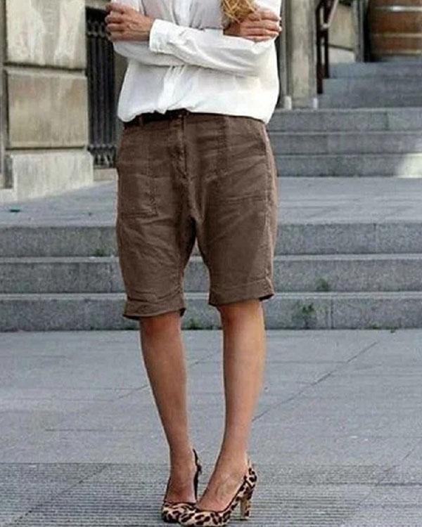 Casual Daily Zip up Button Linen Shorts