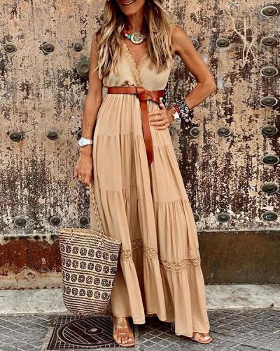 Sexy Vacation V Neck Layer Maxi Dresses Without Belt
