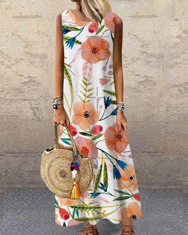 US$ 28.99 - Flower Printed Sleeveless O-neck Casual Dress - www ...