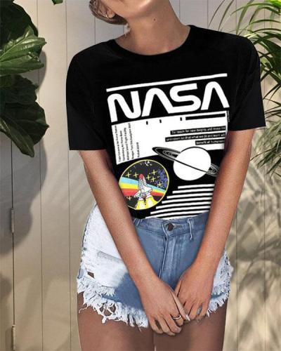 Planet NASA Print Round Neck T-shirt