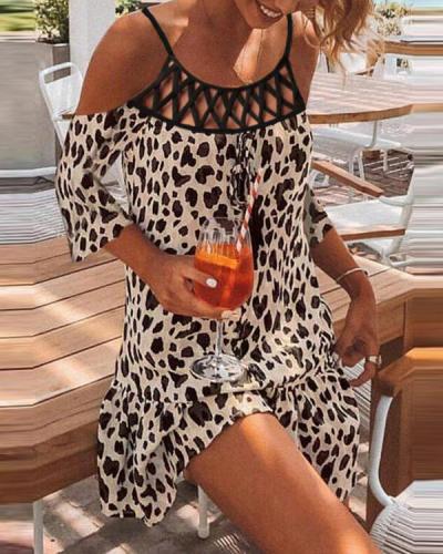 Leopard 3/4 Sleeves Off-shoulder Fashion Dresses