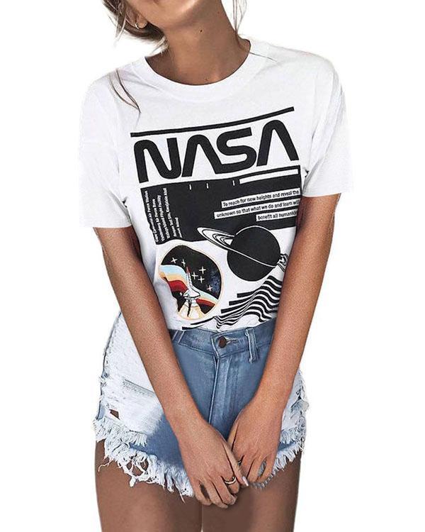Planet NASA Print Round Neck T-shirt