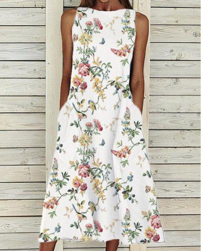 Sleeveless Holiday Crew Neck Floral Dresses