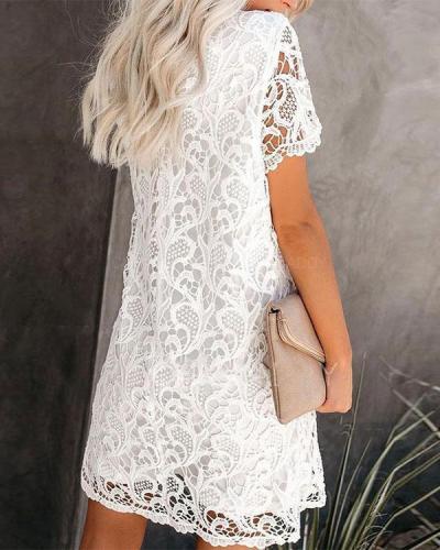 Women Cute Hollow Out Lace Crochet Mini Dress