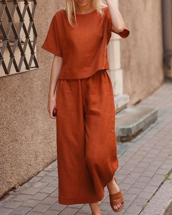 Casual Loose Solid Color Shirt Trousers Two-piece Suits
