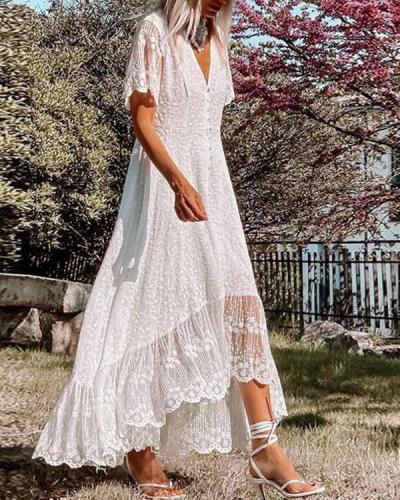 Elegant Summer Lace Irregular Maxi Dress