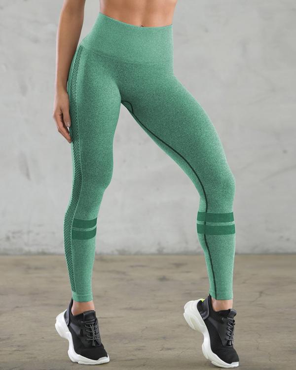 Seamless Eyelet Detail Striped Sports Leggings