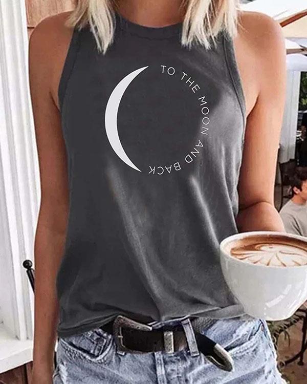 TO THE MOON AND BACK Print Casual Tank Top
