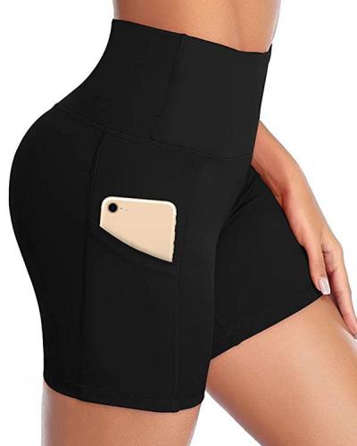 Solid High Waist Pocket Yoga Shorts