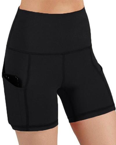 Solid High Waist Pocket Yoga Shorts