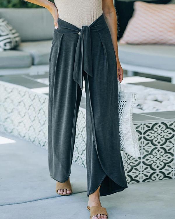 Slit Knot Waist Loose Pants