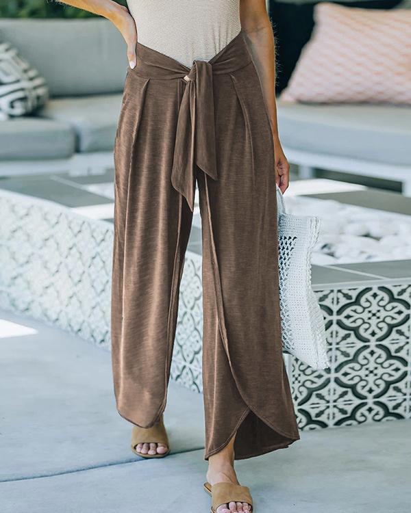 Slit Knot Waist Loose Pants