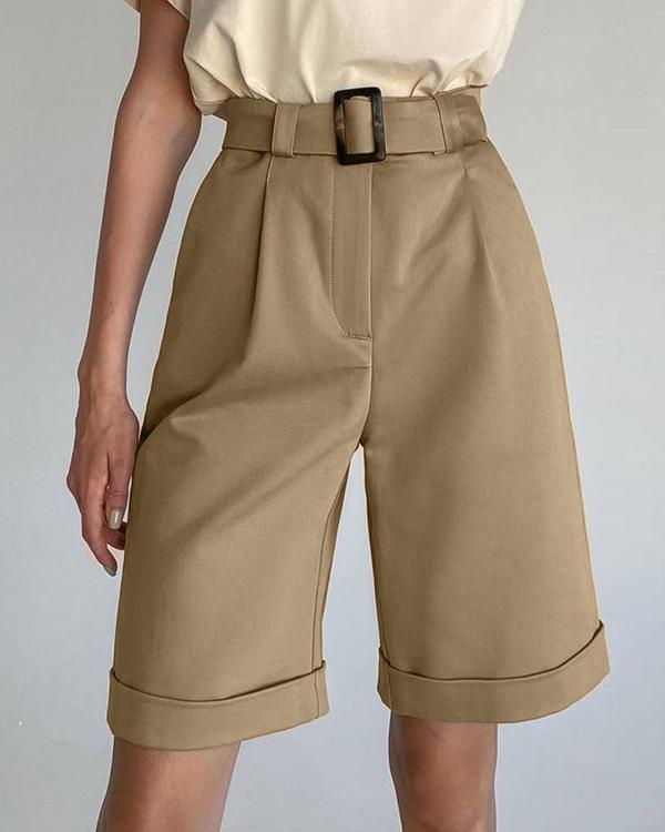 Solid Color Button Suit Shorts