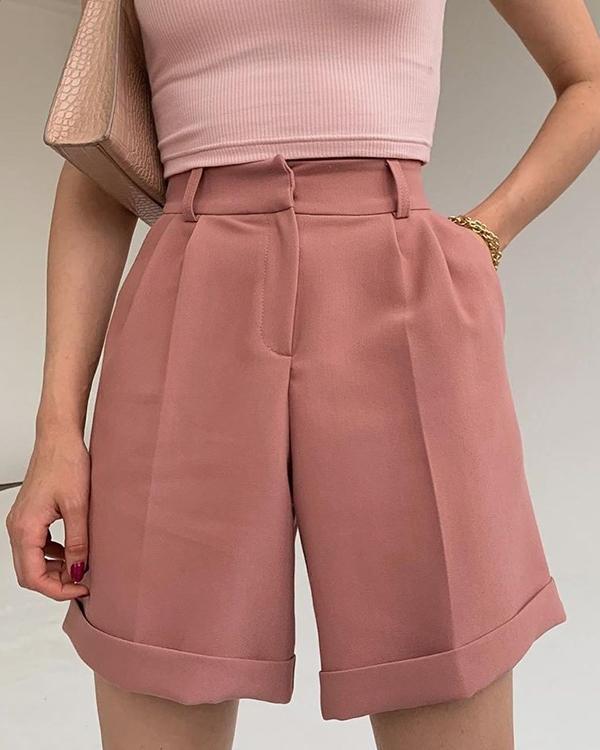 Solid Color Button Suit Shorts