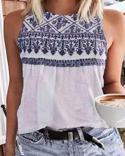 Boho Vintage Print Casual Tank Top