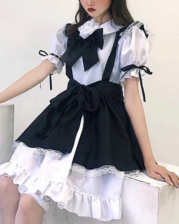 Halloween Gothic Maid Dress Cosplay Lolita Knee Length Dress