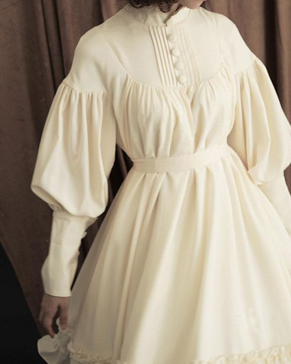 Plus Size Retro Cotton Lolita Dress Long Sleeve Elegant Ruffle Dress