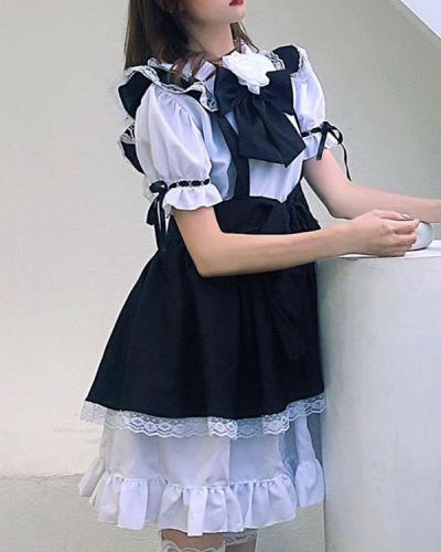 Halloween Gothic Maid Dress Cosplay Lolita Knee Length Dress