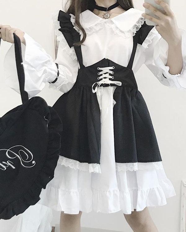 Halloween Gothic Maid Dress Cosplay Lolita Knee Length Dress