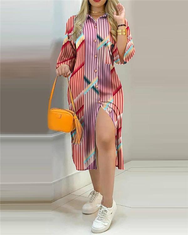 Colorblock Button Design Shirt Dress