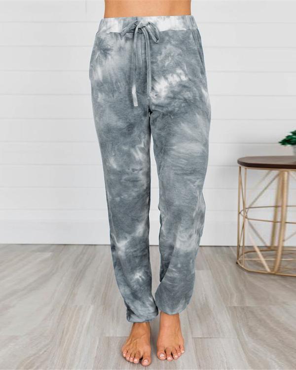 Tie-Dye Printed Pocket Pants Lantern Casual Pants