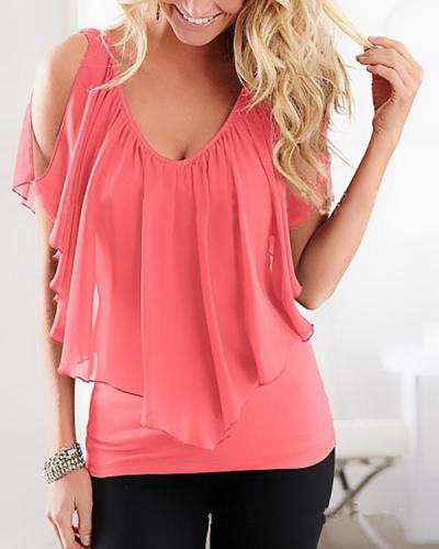 Chiffon Bat Sleeve Stitching T-shirt