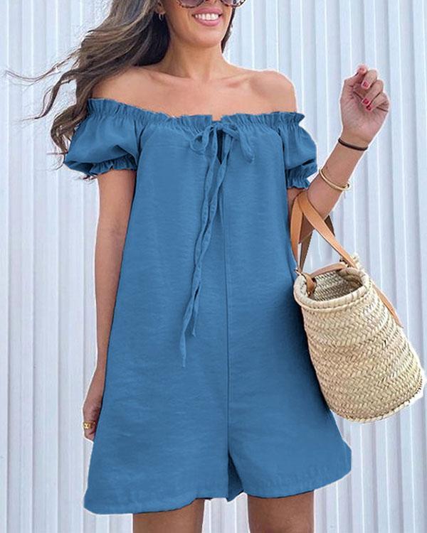 Drawstring Off Shoulder Romper