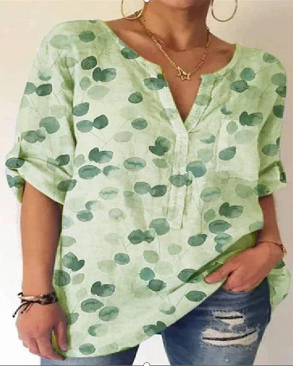 Women's Summer Printed Cotton Shirt&Blouse with Pocket