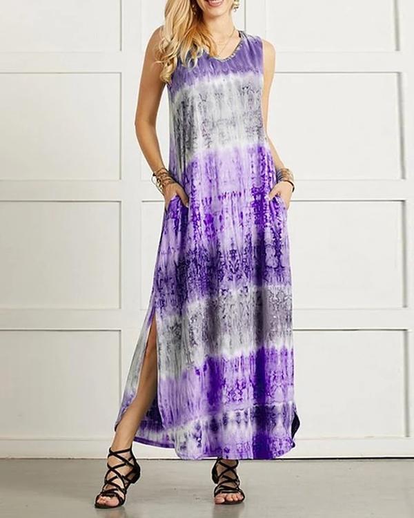 Sleeveless Tie Dye Summer Casual Maxi Dress