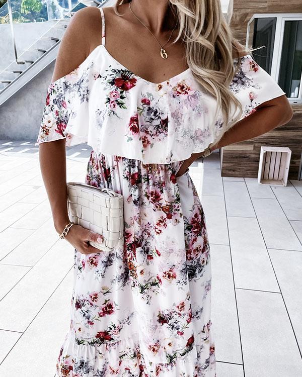 Women Cute Print Dress Cold Shoulder Dresses