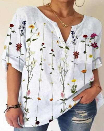 Women's Summer Floral Cotton Shirt&Blouse with Pocket