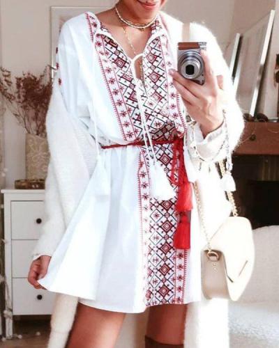 Temperament Printed Casual Shirt Mini Dress