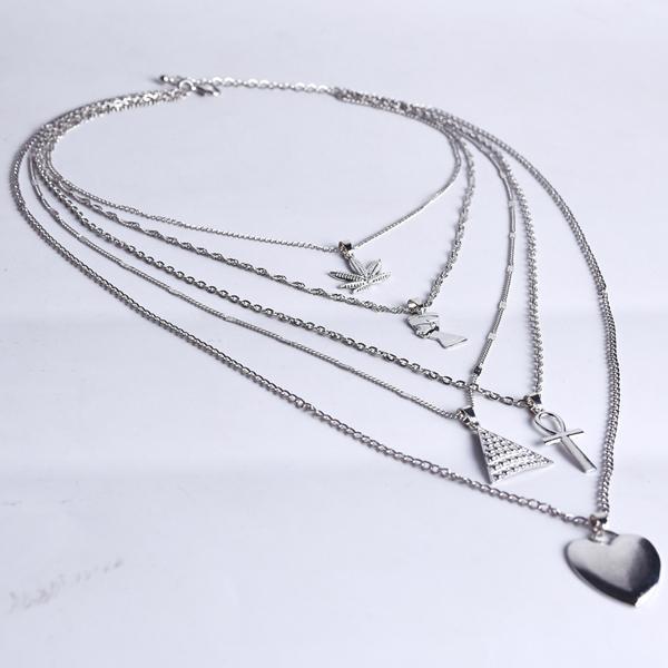 Pharaoh Leaf Cross Heart Layer Necklace