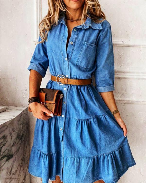 X-line Dress Collar Denim Dress