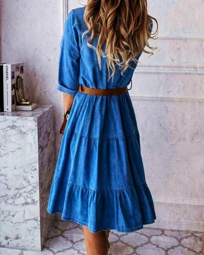 X-line Dress Collar Denim Dress